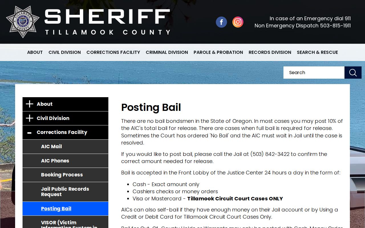 Tillamook County bail and release instructions
