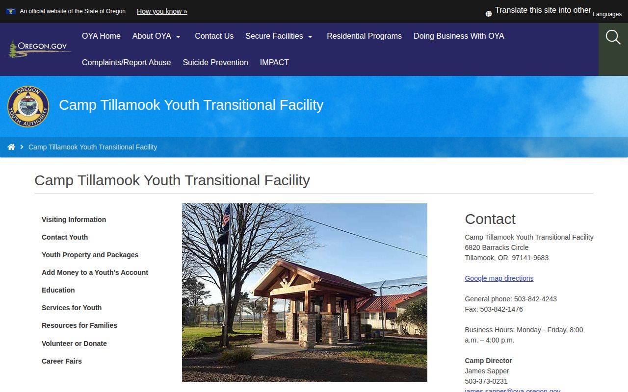 Camp Tillamook secure youth transition and release information