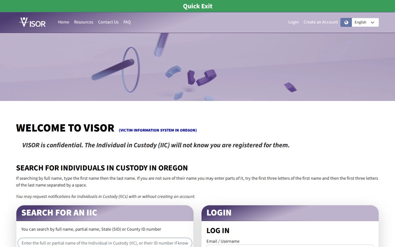 Oregon VISOR search interface for a Tillamook County release check