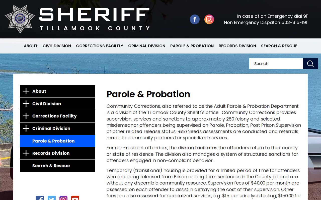 Tillamook County parole and probation office information